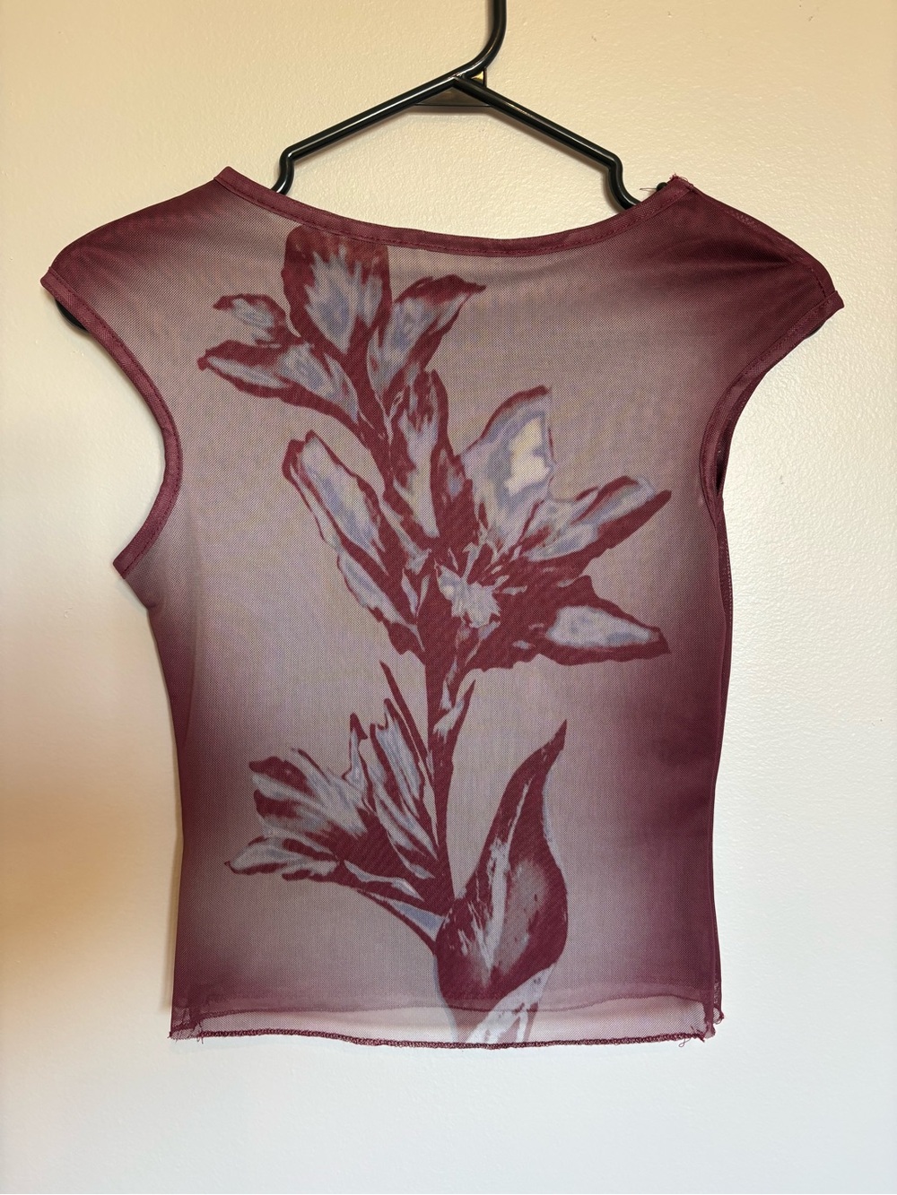 sheer floral cap-sleeve boatneck top